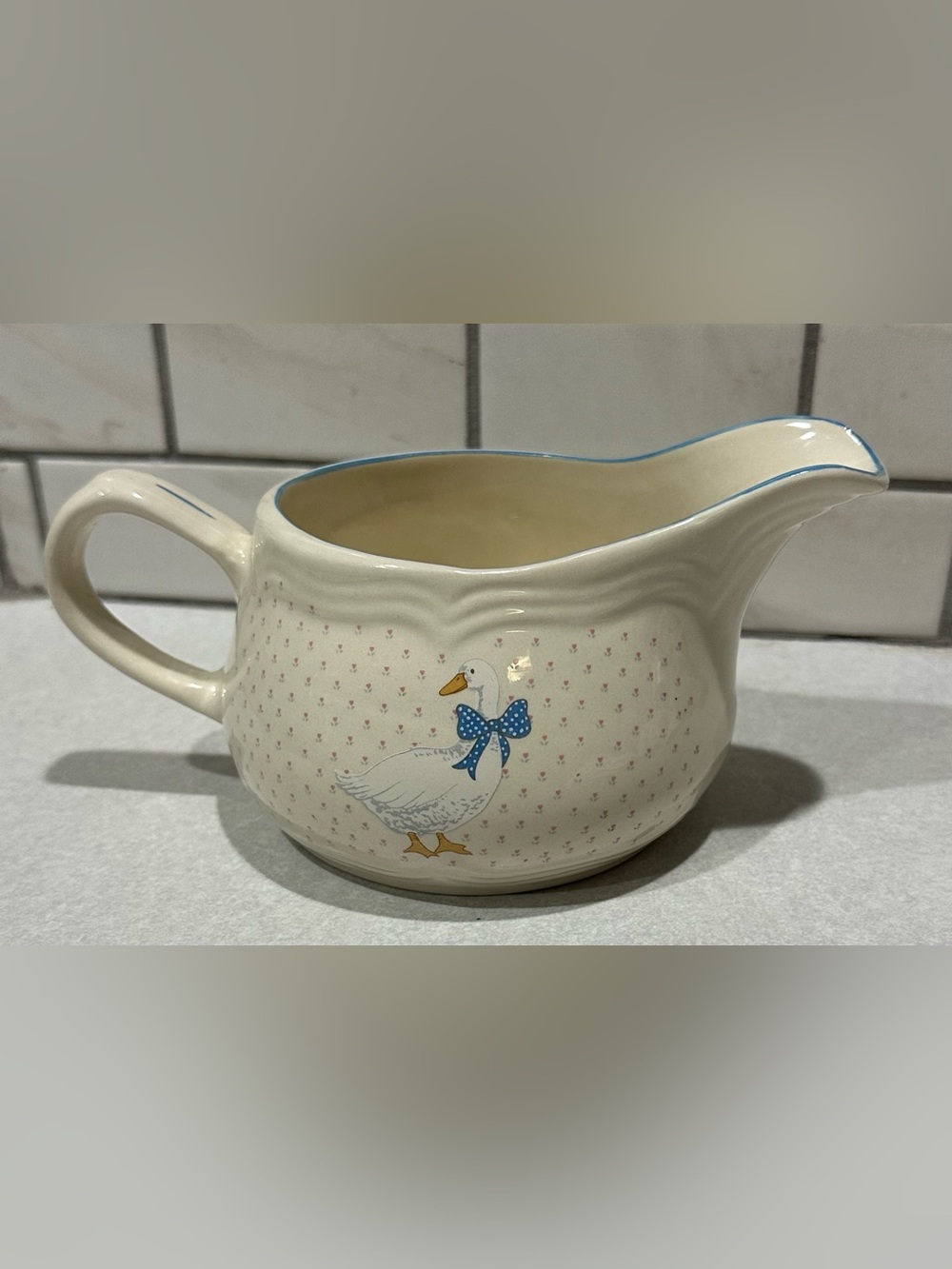 Aunt Rhody Vintage Tianshan Goose Gravy Boat stoneware Farmhouse Cottagecore